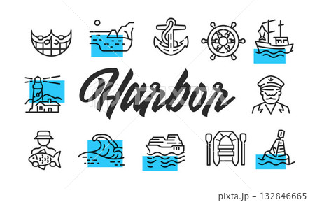 Harbor Poster. Vector Illustration Harbor Poster. Vector Illustration 132846665