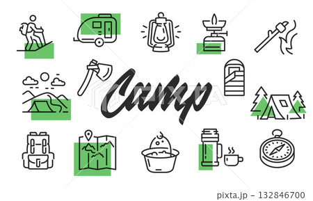 Camp Poster. Vector Illustration Camp Poster. Vector Illustration 132846700