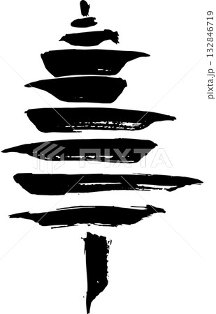 Real Hand Drawn Illustration Grunge Watercolor Spruce. 132846719