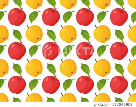 Seamless pattern with colorful red and yellow apples. Festive flat vector design Seamless pattern with colorful red and yellow apples. Festive flat vector design 132846908