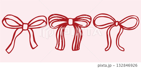 Cute set of pink bows in doodle style. Vector...のイラスト素材 [132846926] - PIXTA