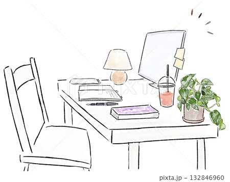 自宅でテレワークをする在宅ワークのイラスト 132846960