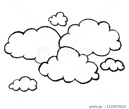 Simple Black Line weather icon. vector cumulus cloud. Hand drawn by chalk. Outline doodle Illustration for climate forecast. Meteorology. 132847024