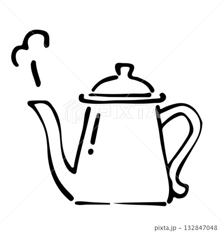 湯気の出ているシンプルなケトルの線画イラスト 湯気の出ているシンプルなケトルの線画イラスト 132847048