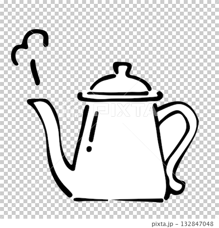湯気の出ているシンプルなケトルの線画イラスト 湯気の出ているシンプルなケトルの線画イラスト 132847048