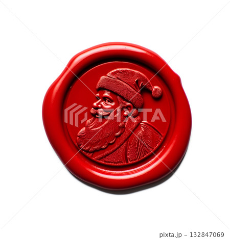 Detailed red wax seal with classic santa claus profile, perfect for christmas party invitations, festive gift tags, adding nostalgic, merry touch to any project Detailed red wax seal with classic santa claus profile, perfect for christmas party invitations, festive gift tags, adding nostalgic, merry touch to any project 132847069