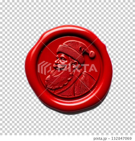 Detailed red wax seal with classic santa claus profile, perfect for christmas party invitations, festive gift tags, adding nostalgic, merry touch to any project Detailed red wax seal with classic santa claus profile, perfect for christmas party invitations, festive gift tags, adding nostalgic, merry touch to any project 132847069