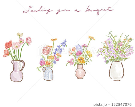 ナチュラルな花の手書きイラスト 132847076