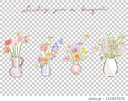 ナチュラルな花の手書きイラスト 132847076