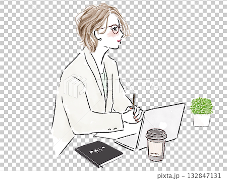 ノートパソコンで仕事をする女性 ノートパソコンで仕事をする女性 132847131
