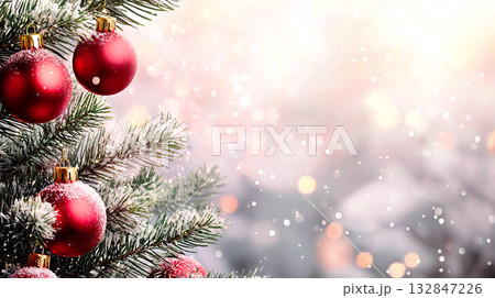 Christmas decorations with christmas balls, fir branches, copy space. Concept New Year, Christmas Christmas decorations with christmas balls, fir branches, copy space. Concept New Year, Christmas 132847226