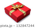 Red gift box with a golden bow on a white background. Cristmas, birthday, sale, marketing concept 132847244