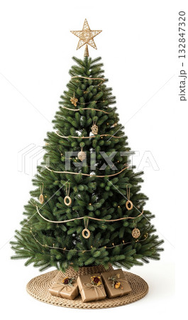 Luxurious Nordmann Fir Christmas Tree with Deep Green Needles, Handcrafted Treetop, and Natural Holiday 132847320