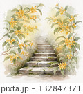 水彩イラスト　階段に咲くキンモクセイ 132847371