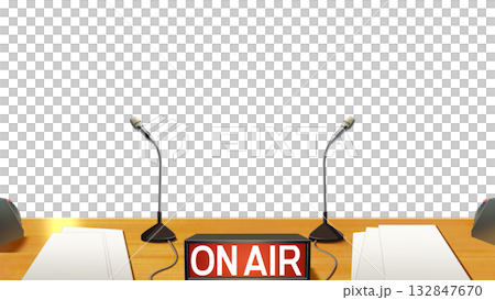 A transparent radio booth table A transparent radio booth table 132847670