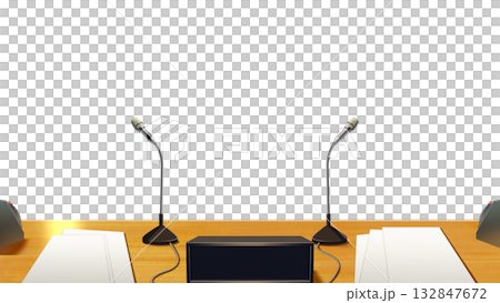A transparent radio booth table A transparent radio booth table 132847672