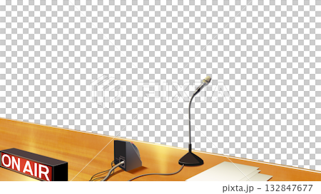 A transparent radio booth table A transparent radio booth table 132847677