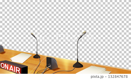 A transparent radio booth table A transparent radio booth table 132847678