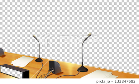 A transparent radio booth table 132847682