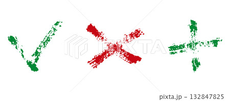 Check Marks Doodle. Yes, No and Plus Check Sign. Hand Drawn Brush Stroke Approval, Error and Addition Concept Silhouette Symbol Collection. Isolated Vector Illustration 132847825
