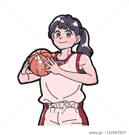 バスケットボールを持った笑顔の女の子のイラスト 132847837