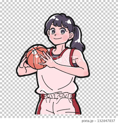 バスケットボールを持った笑顔の女の子のイラスト 132847837