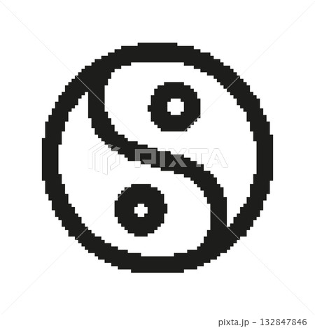 Yin Yang Pixel Art Icon. Balance, Harmony, And Duality Symbol. Eastern Philosophy And Spirituality Representation. Isolated Vector Illustration 132847846