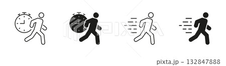 Running With Stopwatch Solid Icon Set. Time Management, Speed, And Efficiency Outline And Silhouette Symbol Collection. Productivity And Deadline Awareness. Isolated Vector Illustration Running With Stopwatch Solid Icon Set. Time Management, Speed, And Efficiency Outline And Silhouette Symbol Collection. Productivity And Deadline Awareness. Isolated Vector Illustration 132847888