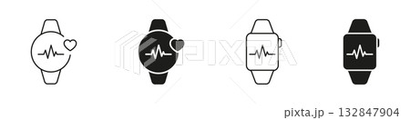 Smartwatch With Heartbeat Line And Solid Icon Set. Heart Rate Monitoring And Fitness Tracking Outline And Silhouette Symbol Collection. Wearable Health Technology. Isolated Vector Illustration Smartwatch With Heartbeat Line And Solid Icon Set. Heart Rate Monitoring And Fitness Tracking Outline And Silhouette Symbol Collection. Wearable Health Technology. Isolated Vector Illustration 132847904