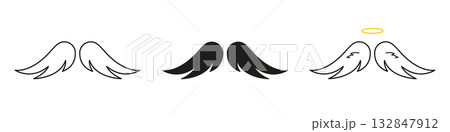 Elegant Flying Wings Line And Solid Icon Set. Collection Of Holy Air Elements With Flowing Shape For Divine, Spiritual, Or Fantasy Concepts. Symbol Collection. Isolated Vector Illustration Elegant Flying Wings Line And Solid Icon Set. Collection Of Holy Air Elements With Flowing Shape For Divine, Spiritual, Or Fantasy Concepts. Symbol Collection. Isolated Vector Illustration 132847912
