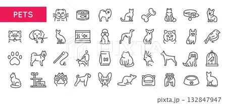 Pets Line Icons Set Pets Line Icons Set 132847947
