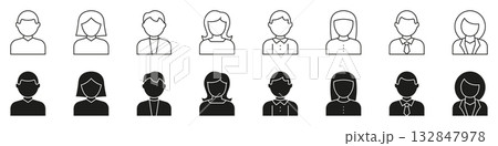 User Avatars with Male and Female Office and Casual Characters Solid Icon Set. Profile Symbols for Account, Interface, Business Contact and Personal Identity Icons. Isolated Vector Illustration User Avatars with Male and Female Office and Casual Characters Solid Icon Set. Profile Symbols for Account, Interface, Business Contact and Personal Identity Icons. Isolated Vector Illustration 132847978