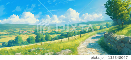 高原のレンガの道、アニメ風 132848047
