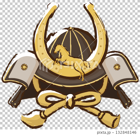 馬の蹄の前立てが付いた兜 132848146