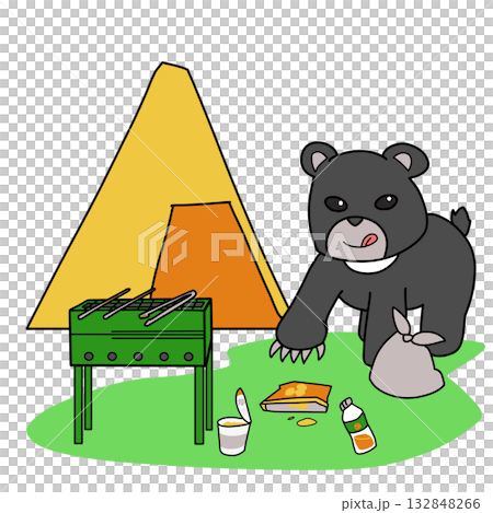 キャンプで出たゴミをあさるクマ キャンプで出たゴミをあさるクマ 132848266