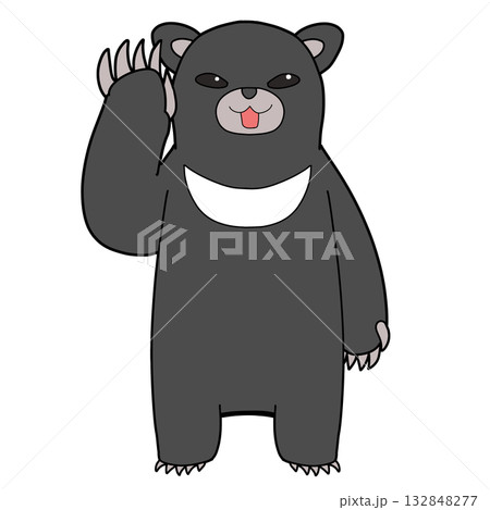 片手をあげていほほ笑むクマ 片手をあげていほほ笑むクマ 132848277
