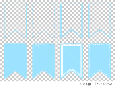 メッセージやタイトルに便利な水色のリボン型ラベルとタグのコレクション 132848298