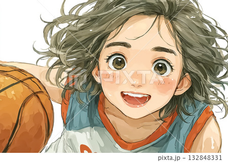 美優シリーズ:高校生 バスケットボール部 練習中 笑顔 美優シリーズ:高校生 バスケットボール部 練習中 笑顔 132848331