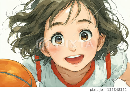 美優シリーズ：高校生 バスケットボール部 練習中 笑顔 132848332