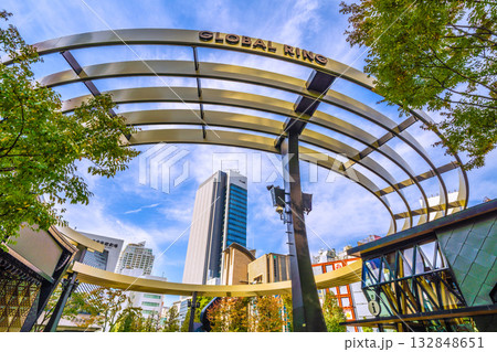 日本の東京都市景観 11月。池袋駅前の池袋西口公園・グローバルリングや超高層ビルなどを望む＝7日 132848651