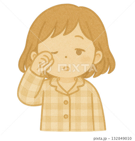 【人物】眠い目をこすっている女の子のイラスト 【人物】眠い目をこすっている女の子のイラスト 132849010