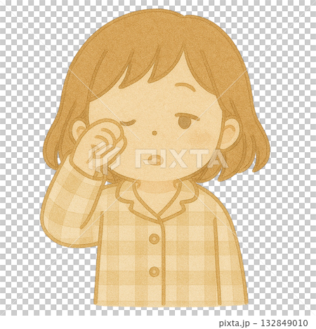 【人物】眠い目をこすっている女の子のイラスト 【人物】眠い目をこすっている女の子のイラスト 132849010