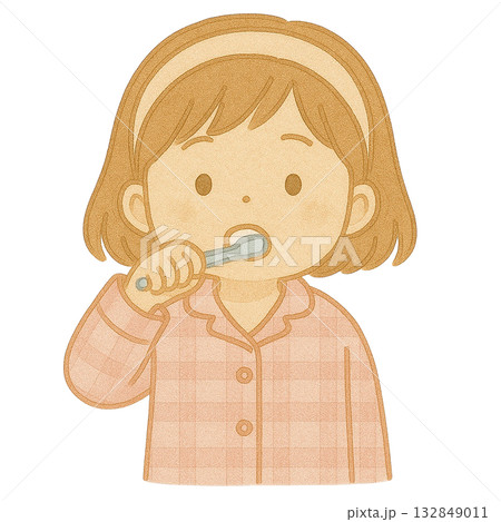 【人物】歯磨きをする女の子のイラスト 132849011