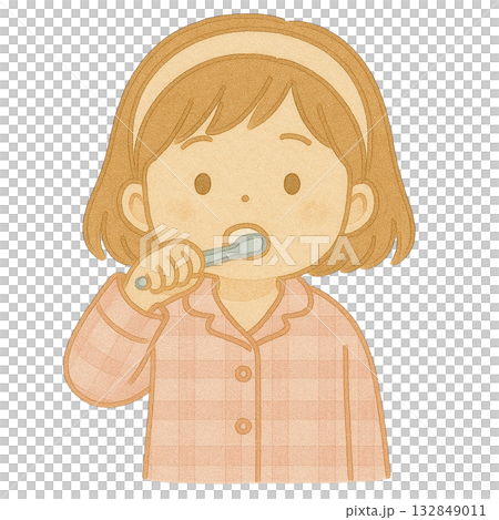 【人物】歯磨きをする女の子のイラスト 132849011