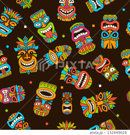 Tribal mask pattern. tiki mask collection. vector seamless background Tribal mask pattern. tiki mask collection. vector seamless background 132849028