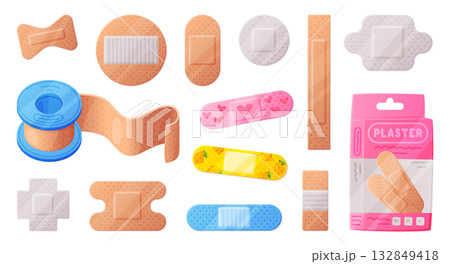 Medical Plaster or Adhesive Bandage for Injuries Vector Set 132849418