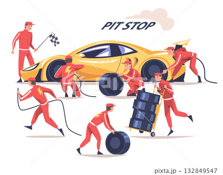 Pit Stop with Man Character Repair Motor Car Vector Illustration 132849547