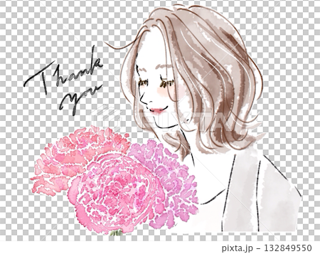 Smiling woman with pink watercolor flowers Smiling woman with pink watercolor flowers 132849550