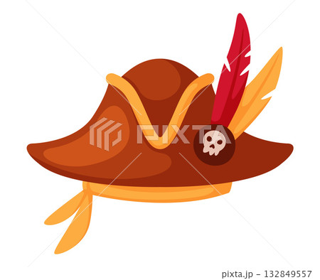 Pirate Hat and Headdress for Corsair with Skull and Feather Vector Illustration Pirate Hat and Headdress for Corsair with Skull and Feather Vector Illustration 132849557