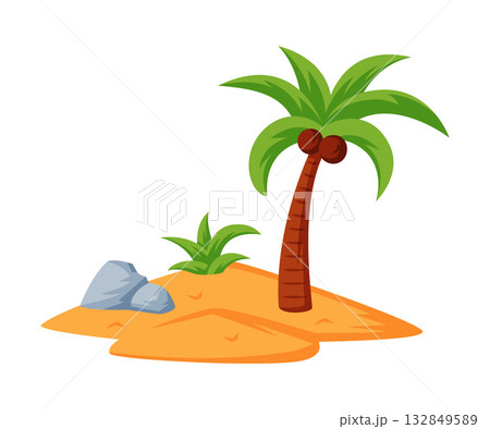 Treasure Island with Sandy Beach and Palm Vector Illustration 132849589